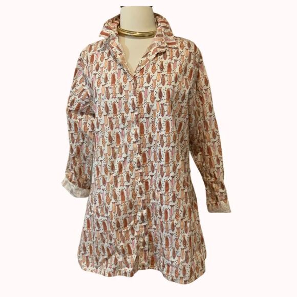 Tulip Clothing Logan Button Down Shirt Red Fish Print XS Made in India - Picture 6 of 14